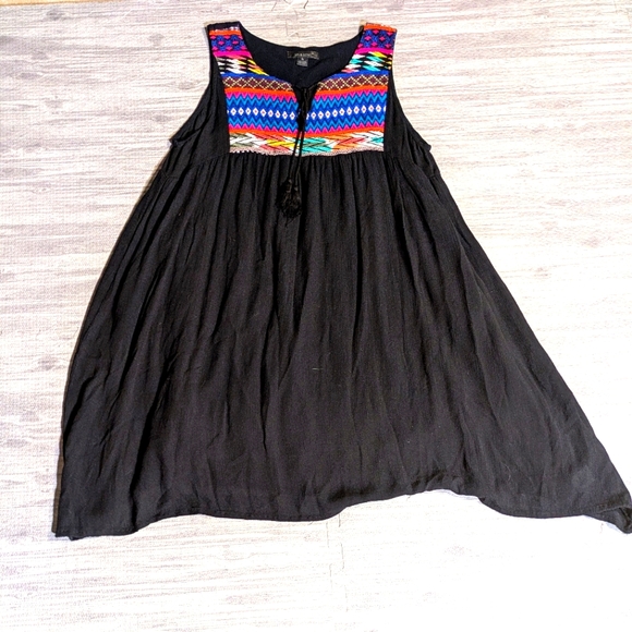 5th & Love Dresses & Skirts - Women's 5th &‎ Love Colorful Embroidered Black Boho Summer Fun Dress Sz M
